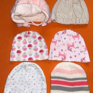 Baby Girl Beanie Cap Hat Bundle Lot of 6. (Pre-owned)